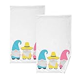 Cute Summer Gnome Cotton Hand Towels Yello Pink...