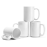 Porcelain White Coffee Mugs Set of 4-15 Ounce Cups...