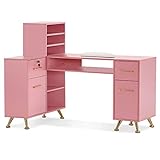 BarberPub L-Shaped Manicure Table with Drawers and...