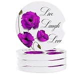 Car Coaster Purple Poppies Quotes Absorbent...