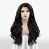 IMSTYLE Natural Black Long Wavy Synthetic Lace...