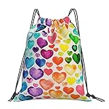 ASEELO Rainbow Hearts Printed Drawstring Backpack...
