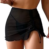 Women Ruffle Trim Sheer Beach Skirt Cover Up Skirt...