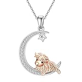 YAFEINI Highland Cow Moon Necklace 925 Sterling...