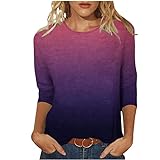 Womens 3/4 Sleeve Color Block Blouses Round Neck...