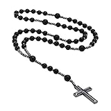 MEALGUET Hematite Rosary Necklace for Men : Black...
