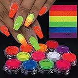 Neon Pigment Nail Powder, Rainbow Colorful...