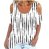 Womens Tops Summer Cold Shoulder Striped Shirts...