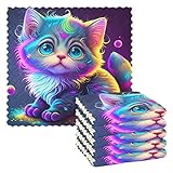 Rainbow Cat Dish Cloths Polyester Flannel Reusable...