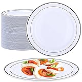 100 Pieces Fancy Plastic Plates with White and...