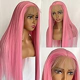QMSSR Pink Lace Front Wig Long Straight Hair...