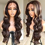 BlackSwern Honey Blonde Ombre Lace Front Wig, Body...