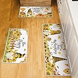 Nuanchu Set of 3 Sunflower Kitchen Rugs Bee Gnomes...