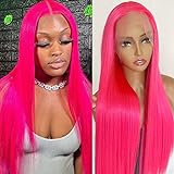 QMSSR Hot Pink Color Long Straight Hair Lace Front...