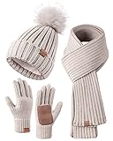 Winter Beanie Hat Scarf Gloves Set for Women,...