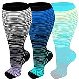 3 Packs Plus Size Compression Socks Wide Calf For...